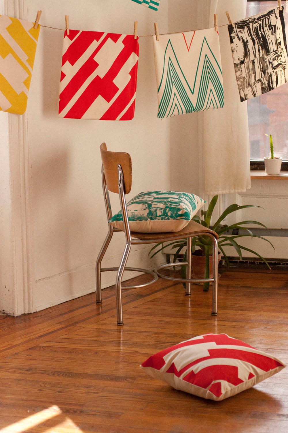 Shore Drive Hand-Printed Pillow Cover in Red