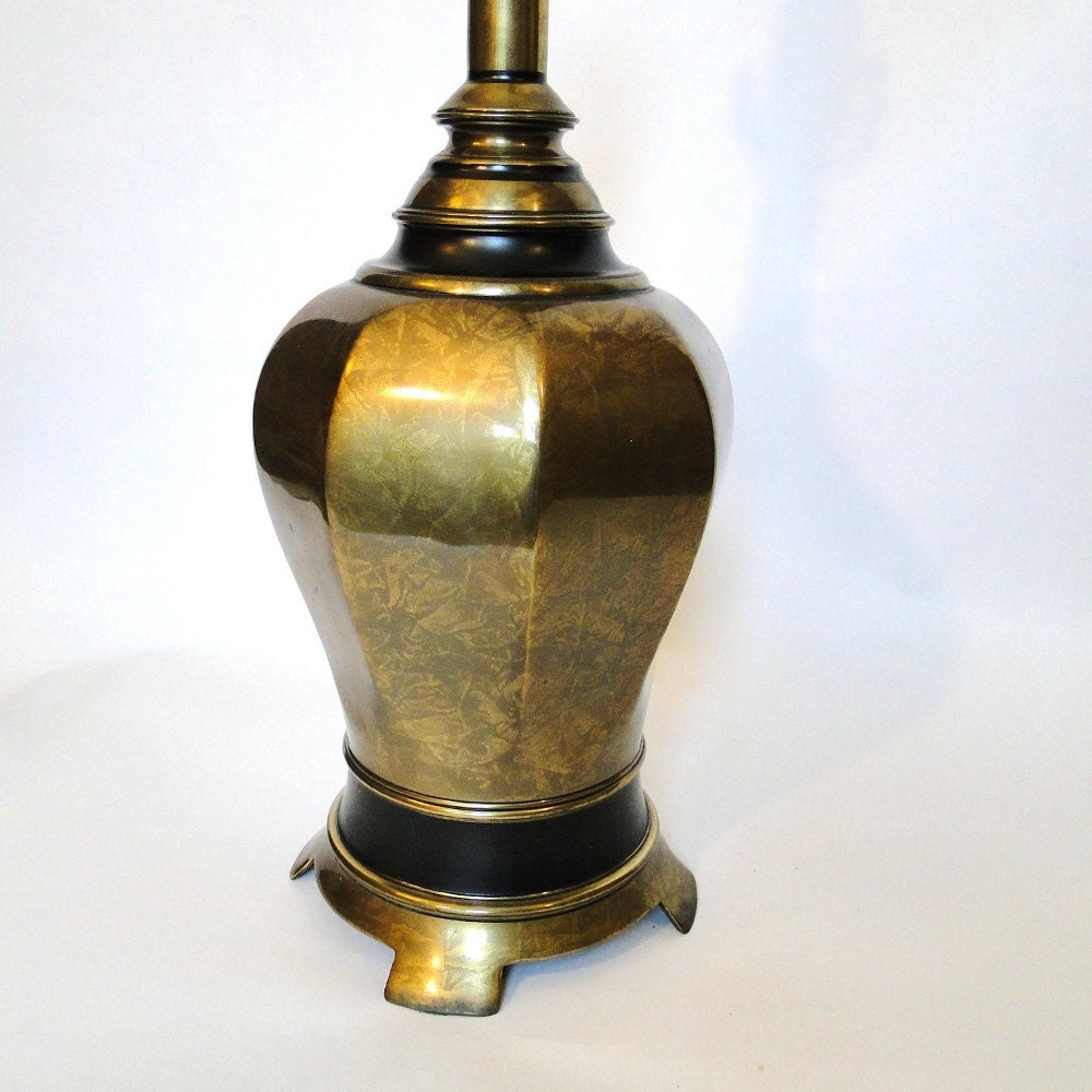 Vintage Brass Lamp Black Etched Octagonal GingerJar Lighting Nightstand Tablelamp