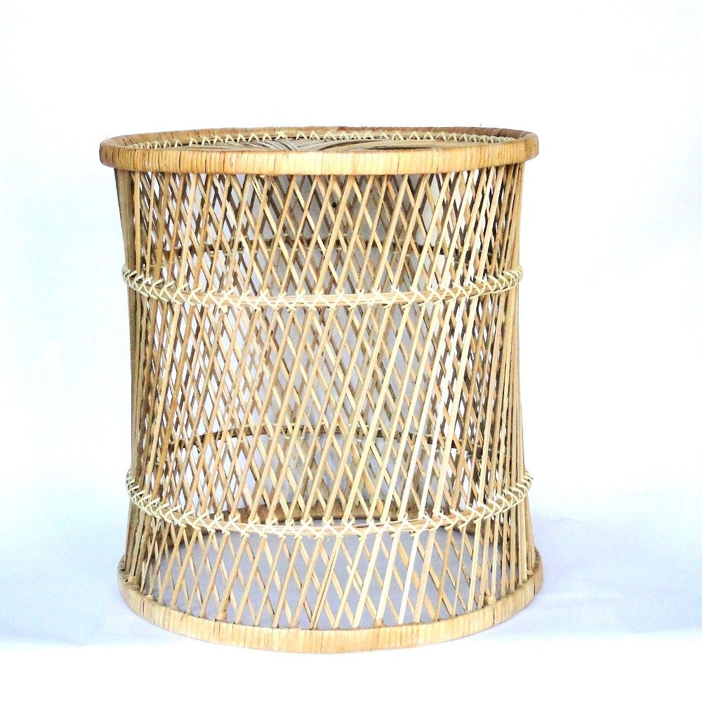 Vintage Rattan Table Bohemian Chic Eclectic Stool Seating Home Decor Peacock Fan Chair & Couch Companion Natural Table Plant Stand