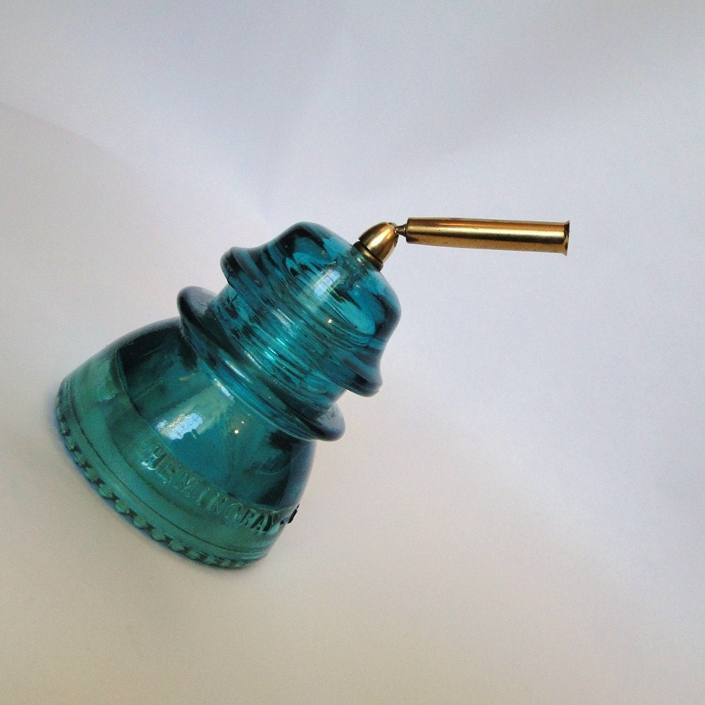 Vintage Hemingray 42 Telegraph Insulator Pen Holder Aqua Desk Accessory Paper Weight Conversation Piece