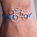 Ocean Blue Cord with Silver Retro Bicycle charm wish bracelet