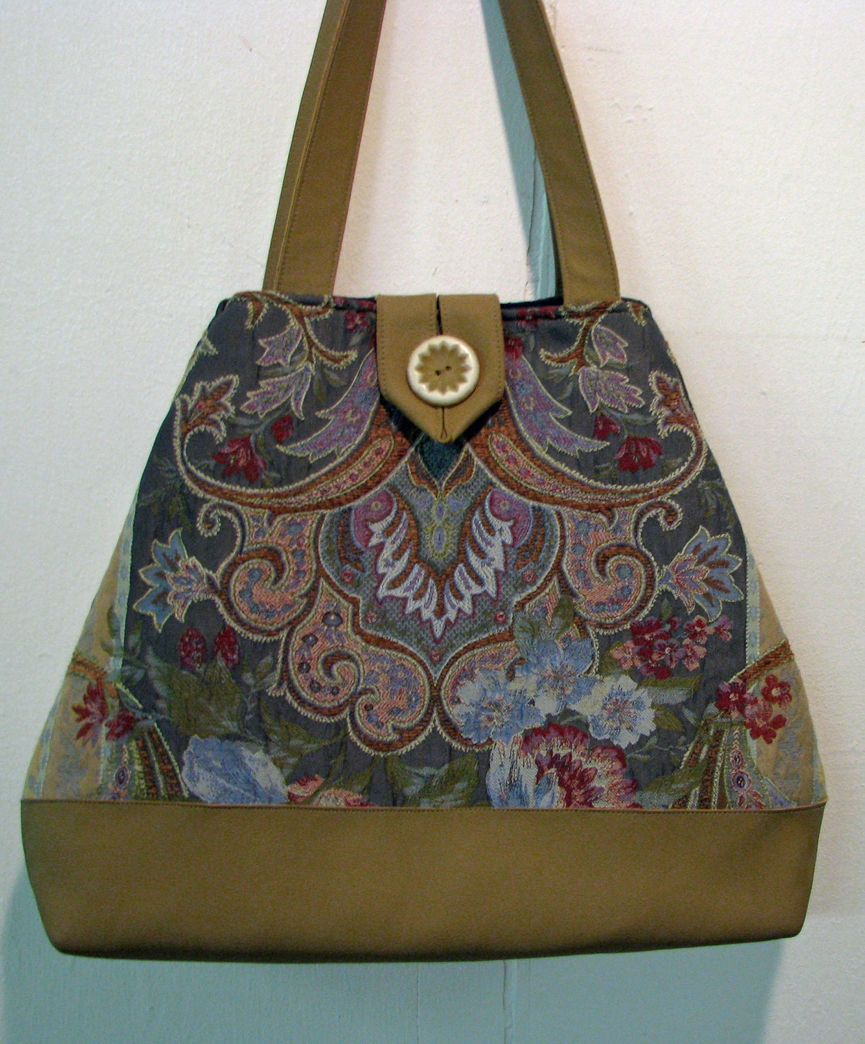 OOAK Beautiful Oversized Tapestry and Leather Weekend Travel Bag