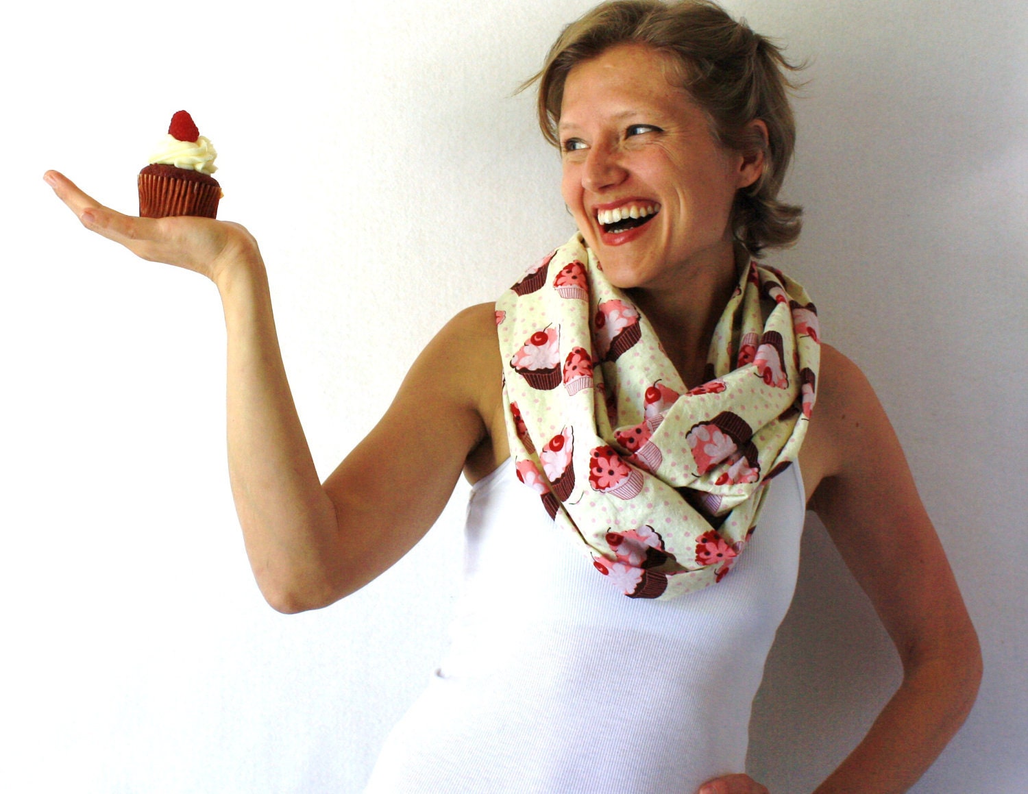 Pale Yellow Circle Scarf - Cupcakes - Infinity Scarf - Loop Scarf - Eternity Scarf - Summer Fashion