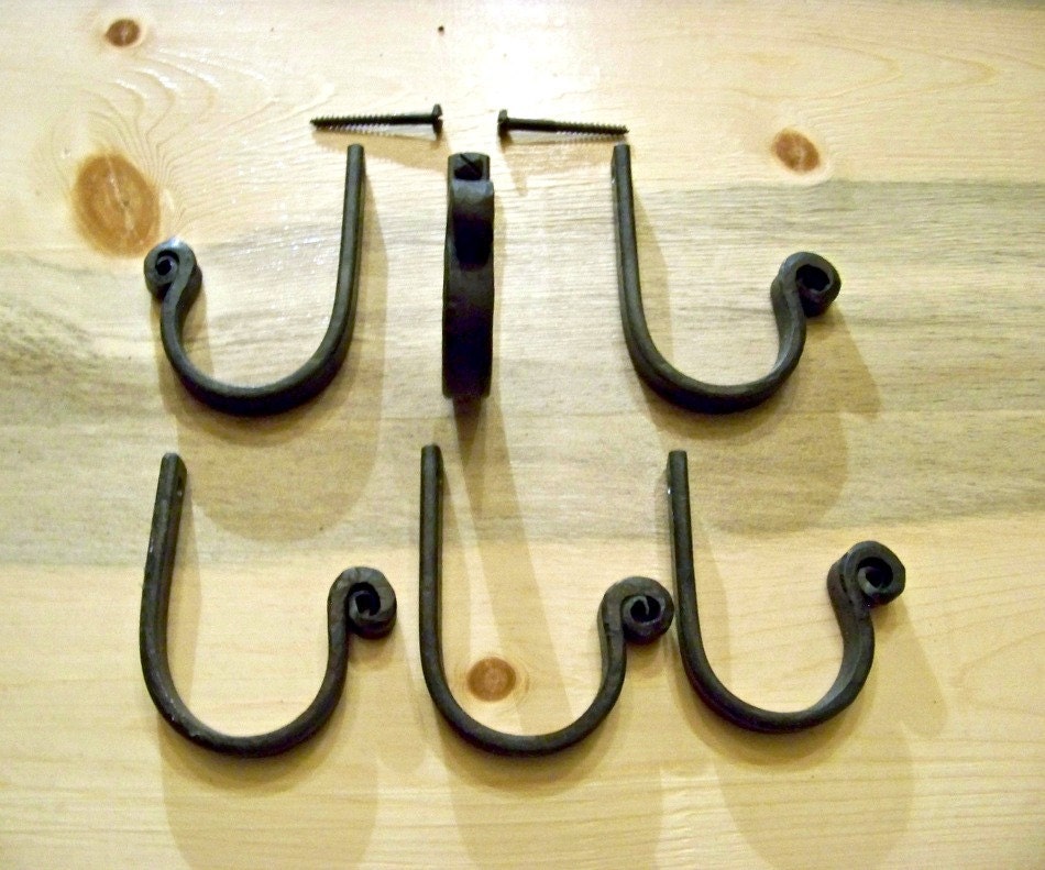 Wall Hook Hand Wrought Iron Flat Hooks set of six by