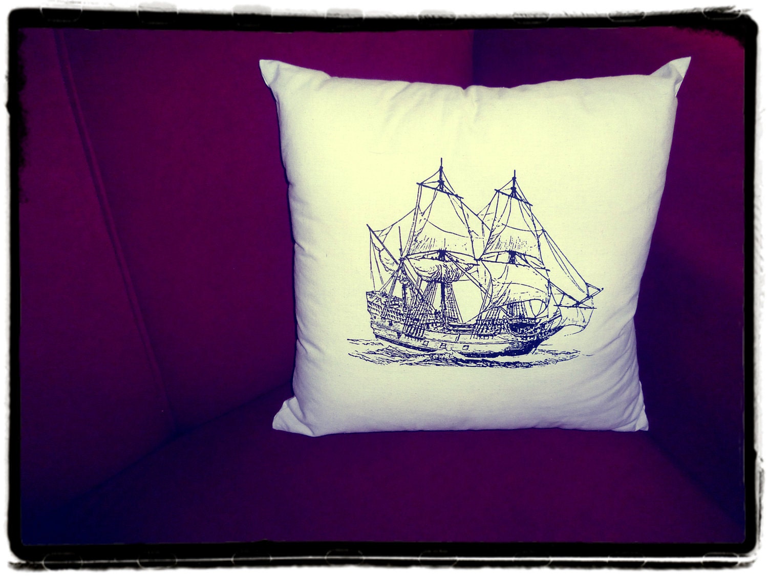 Screenprinted Ship Cushion Nautical handmade tattoo alternative Wedding