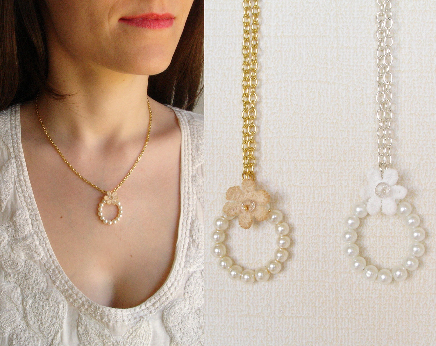 Beaded Necklace, Ivory Necklace, Lace Flower, Lace Necklace, Beaded Necklace, Pearl, Pearl Necklace, Glass, Everyday Jewelry, White