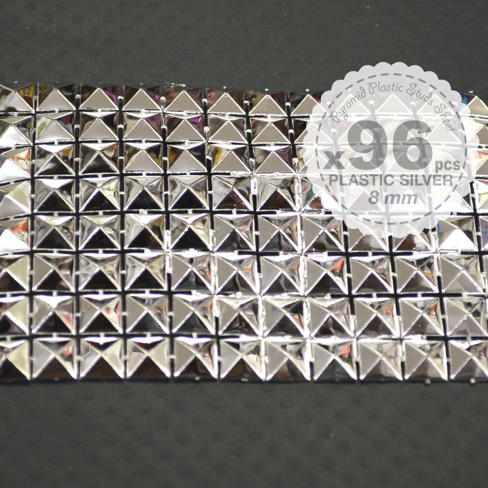 96 pcs - Silver Plastic Studs Sheet - Needs to be glued on - Pyramid Studs Plastic - iPhone case -Punk ROCK Biker Spikes