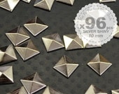New - 96 pcs - Iron on Studs - Silver - Shiny polished - Hot fix - Pyramid Studs Metal - iPhone case -Punk ROCK Bike