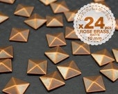 New - 24 pcs - Iron on Studs - Rose Brass Matte non-polished - Hot fix - Pyramid Studs Metal - iPhone case -Punk ROCK Biker Spikes