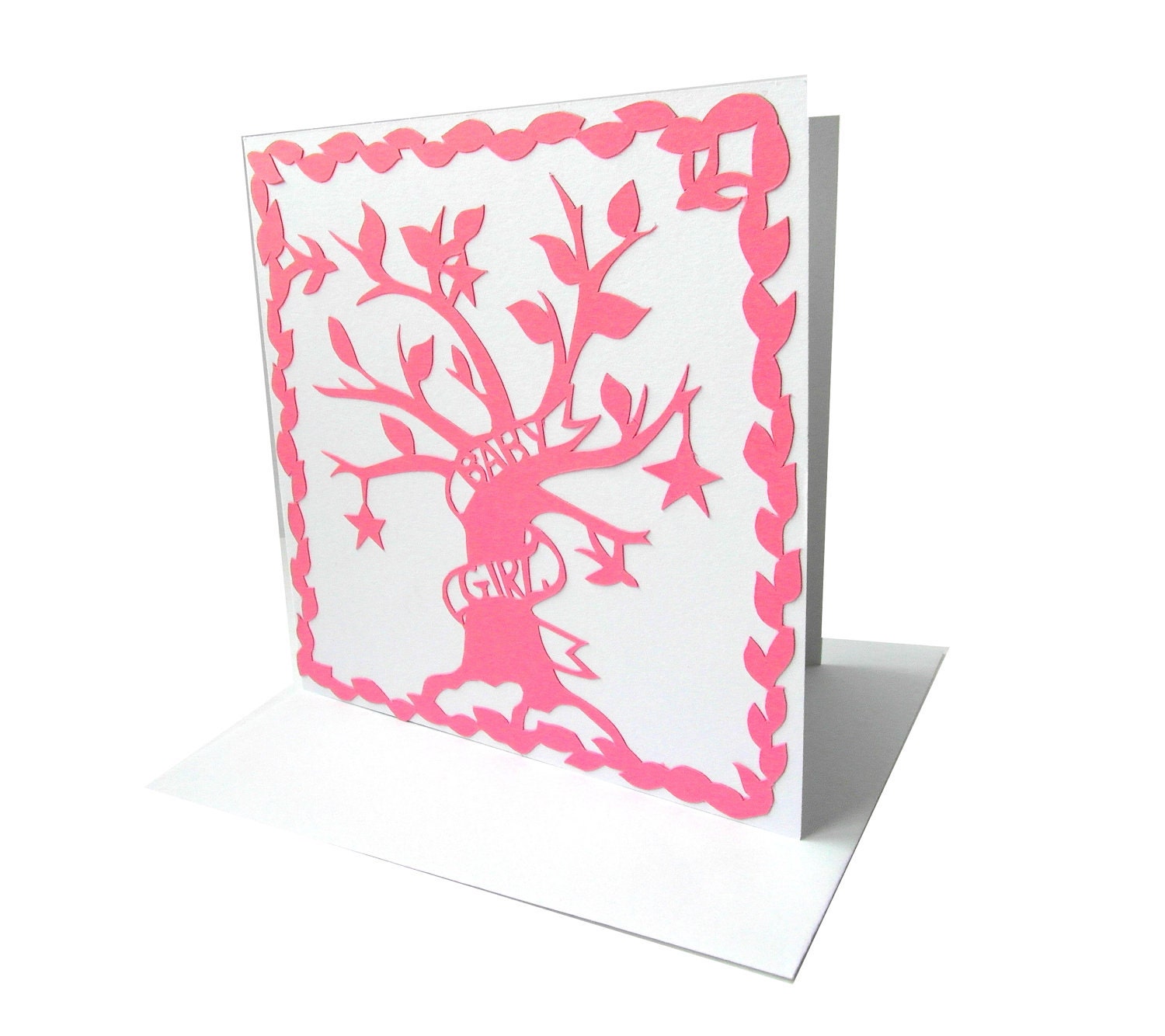 New Baby Girl Papercut Card in Pink
