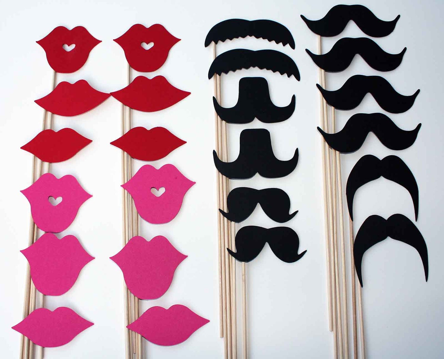 Mustache and Lips On a Stick - 24 Piece Set - Photo Booth Props