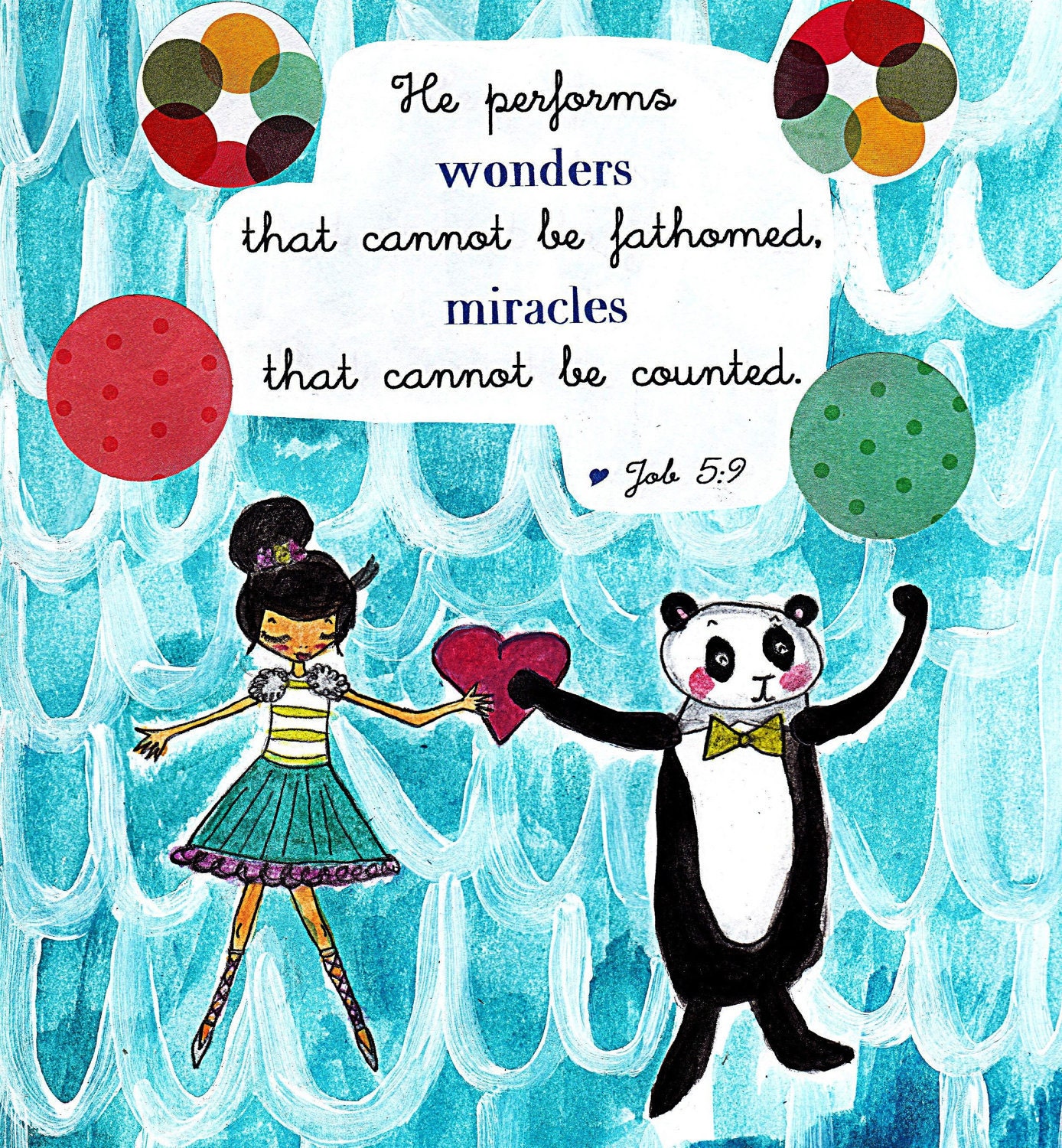 Miracles and Wonders 8.5 X 11 print-faith, Bible verse, scripture, Christian, girl, panda, pastels, collage, love, heart, inspiration