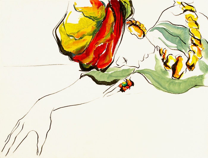 Contemporary Art, Fashion Drawing Giclee Print--SECRETS, 8" x 10", beautiful vibrant colors