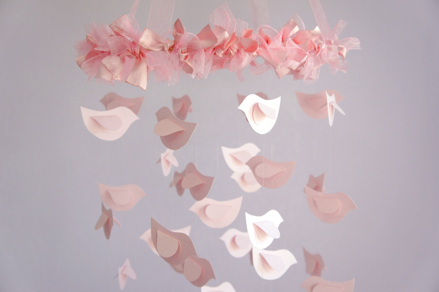 Bird Nursery Mobile in Pink - Nursery or Room Decor, Wedding Decor