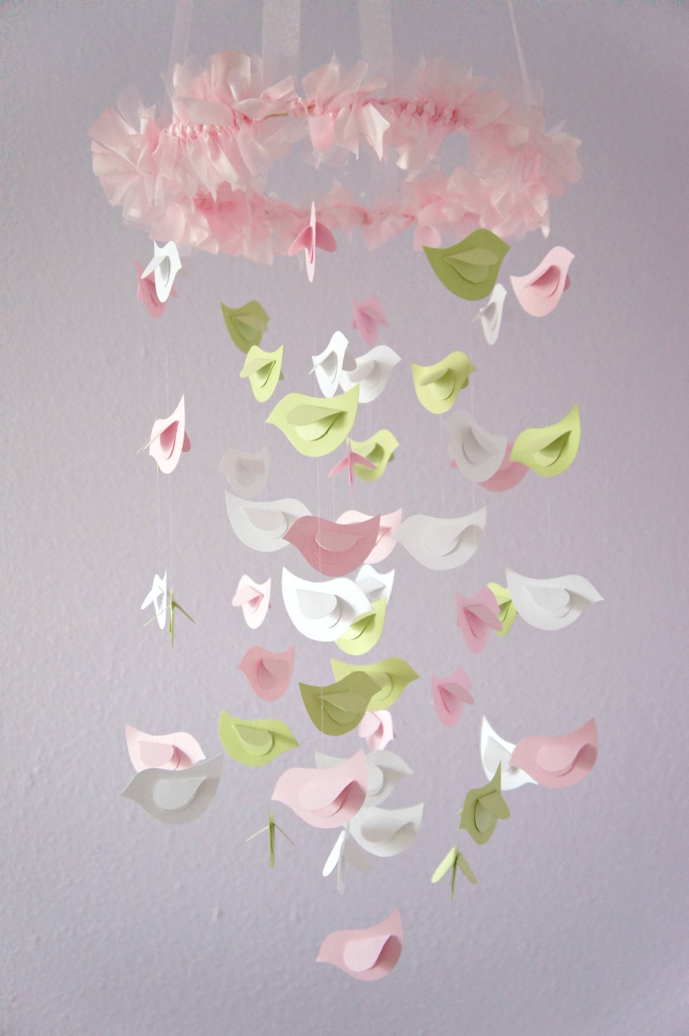 Baby Shower Nursery Mobile- Bird Mobile Nursery Decor in Pink, Green & White