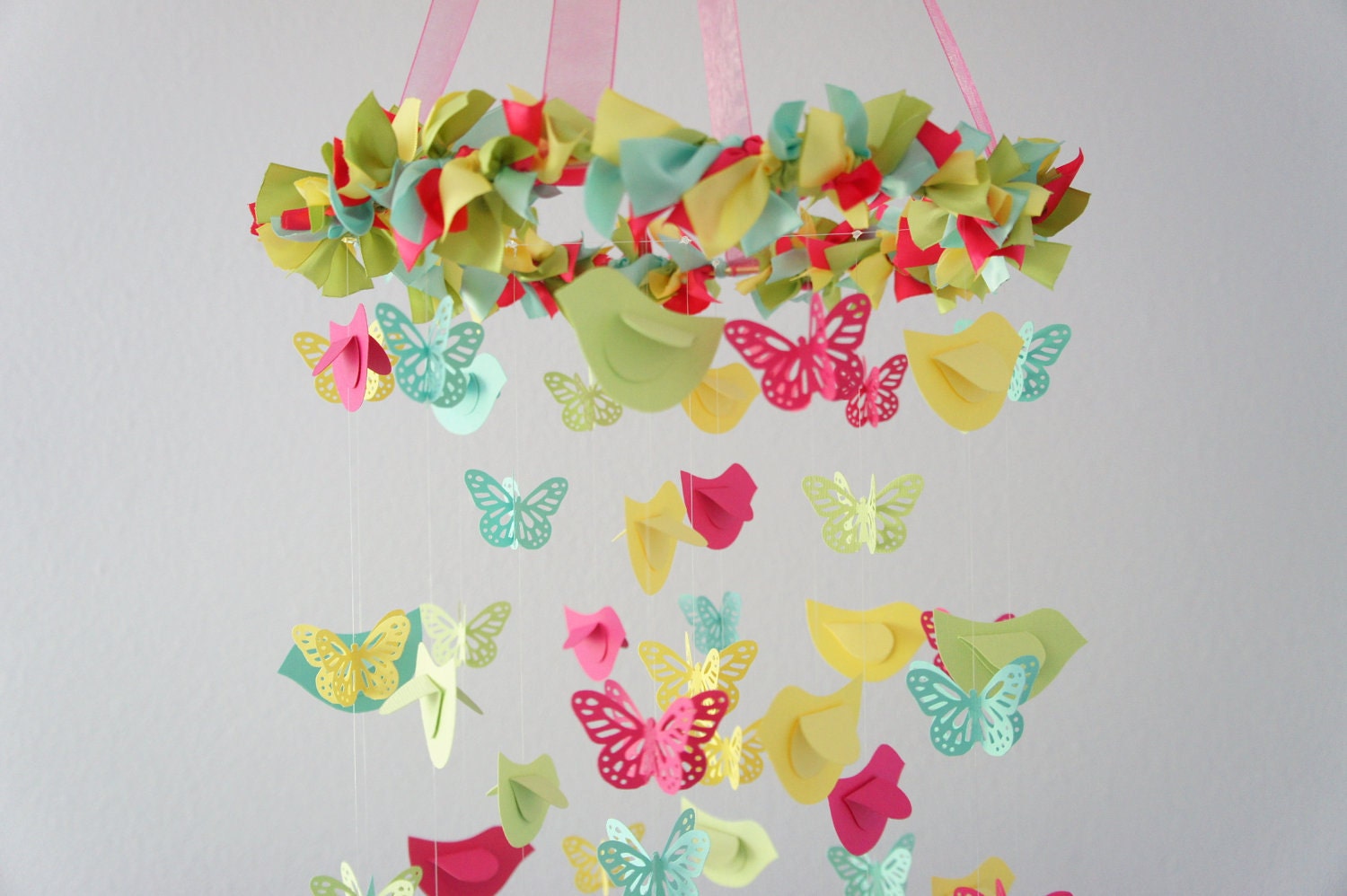 Butterflies & Bird Mobile - Nursery Mobile, Baby Shower Gift, Nursery Decor