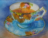Lord Aynsley China Teacup Matted Watercolour Giclee' Print