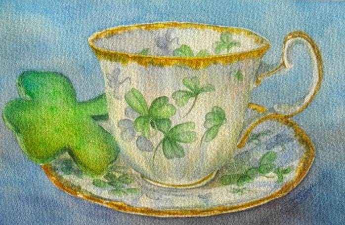 St. Paddy's Tea,  Matted Giclee' Print of Watercolour
