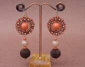 Swarovski Coral Pearls Earrings. Crochet Wire Beaded Earrings. Custom Jewelry.Under 25.