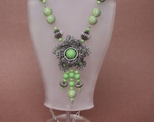 Lime Turquoise Necklace. Crochet Wire Beaded Necklace.Custom Jewelry .