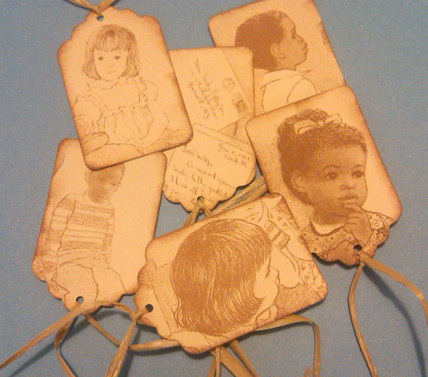 Gift Tags of Children from Upcycled Vintage Images