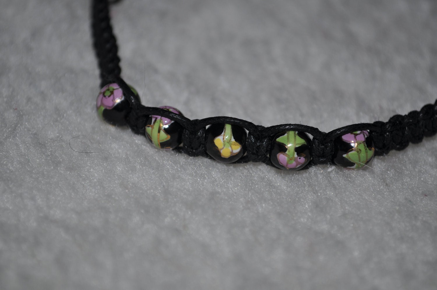 handmade macrame cord bracelet with cloisonne beads