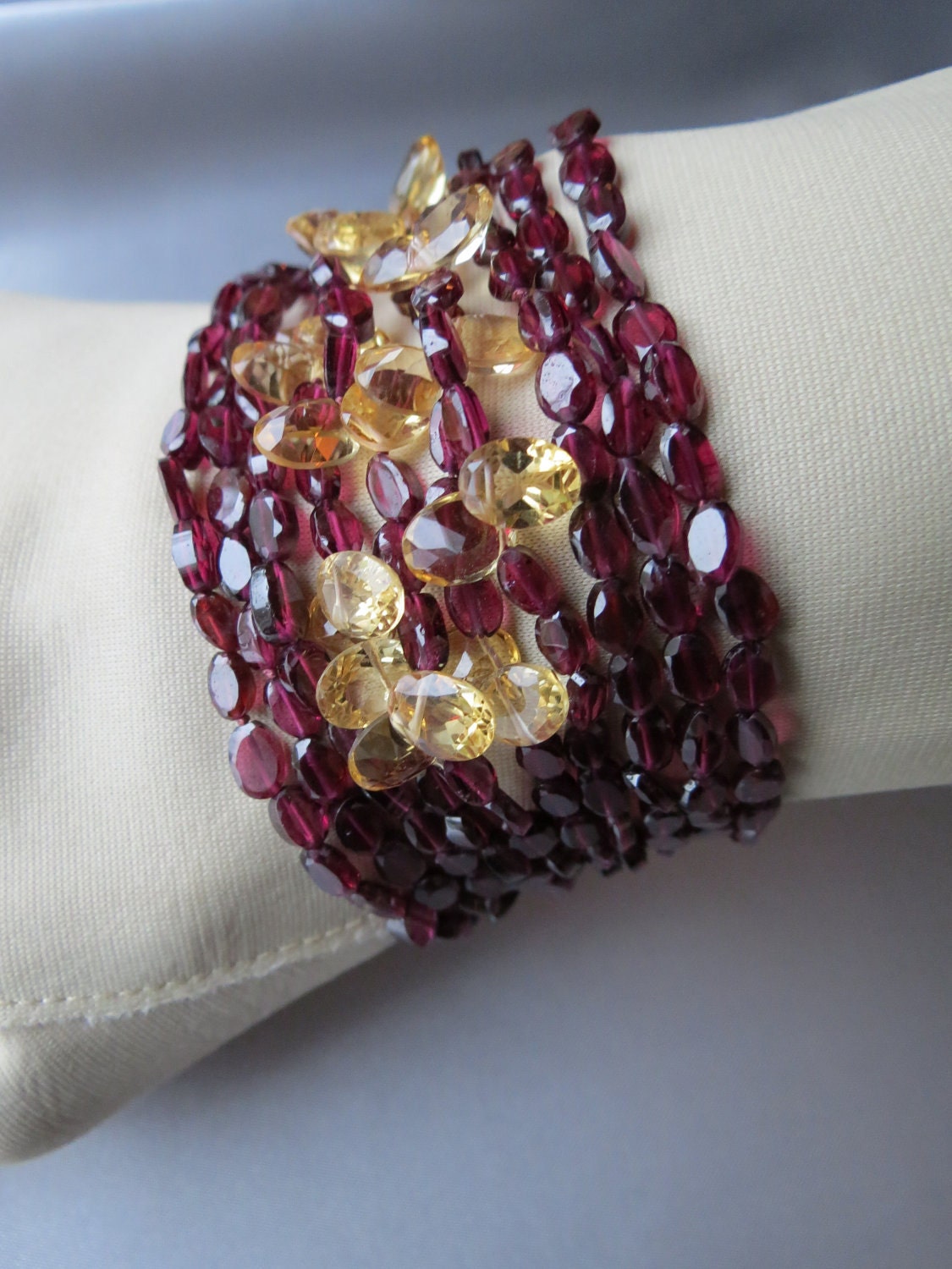 Multi strand garnet and citrene bracelet - tinahagianis Multi strand garnet and citrene bracelet - tinahagianis
