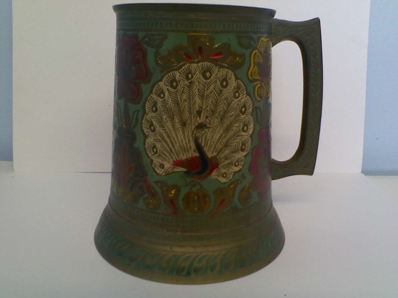 Beautiful Peacock Engraved Brass Mug Tankard Stein