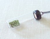 Mint Jadeite Green Lichen Botanical Specimen Soldered Vial Pendant Necklace, Natural History Woodland Minimal Terrarium, Real Pressed Flower