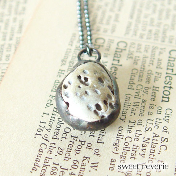 Natural Beach Stone River Rock Soldered Pebble Pendant Necklace, Metal and Stone, Summer Jewelry, Natural History Geology, Boho Eco