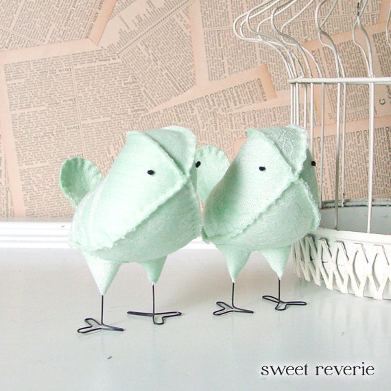 Bird Wedding Cake Topper - Vintage Soft Mint Green Love Birds, Baby Nursery Decor, Wedding Anniversary Gift - Made to Order