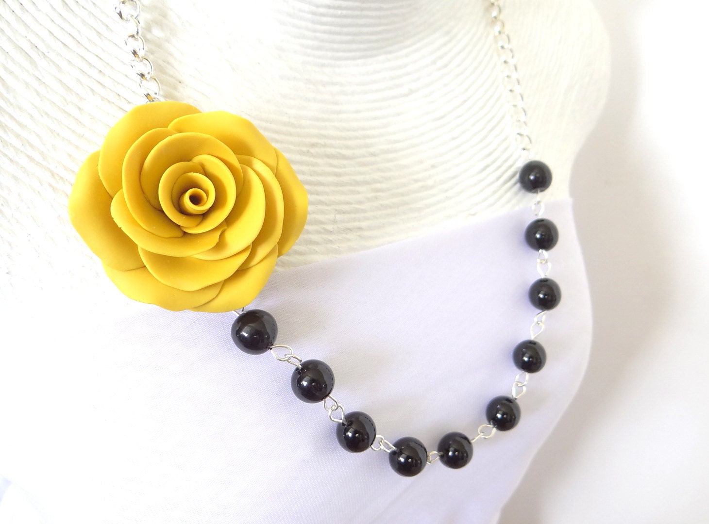Yellow Rose Necklace, Yellow Flower Necklace, Statement Necklace, Yellow Wedding Theme