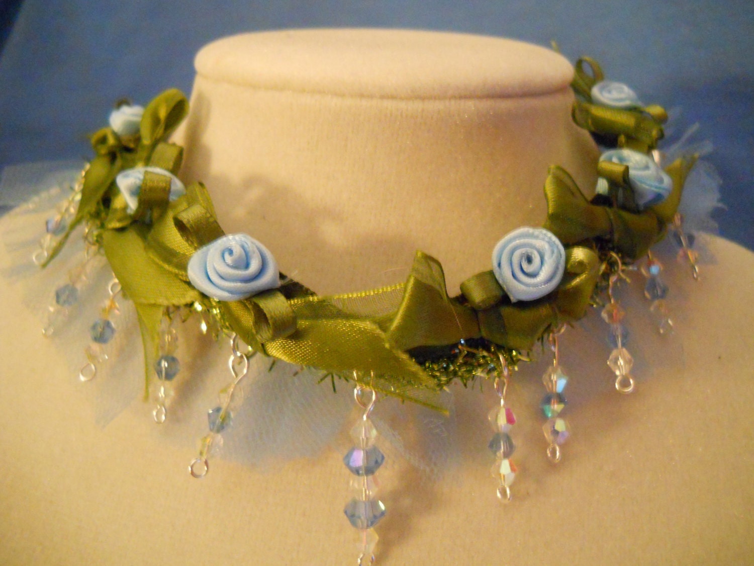 Choker, Collar, Blue, Victorian, Steampunk, Rose, Fairy, Fantasy, French, Edwardian, Lolita, Shabby Chic, Collar, Choker, Necklace