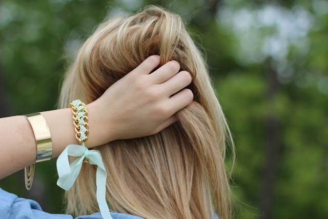Mint and Gold Emily Bracelet Worn by Larissa of  Living in Color Blog