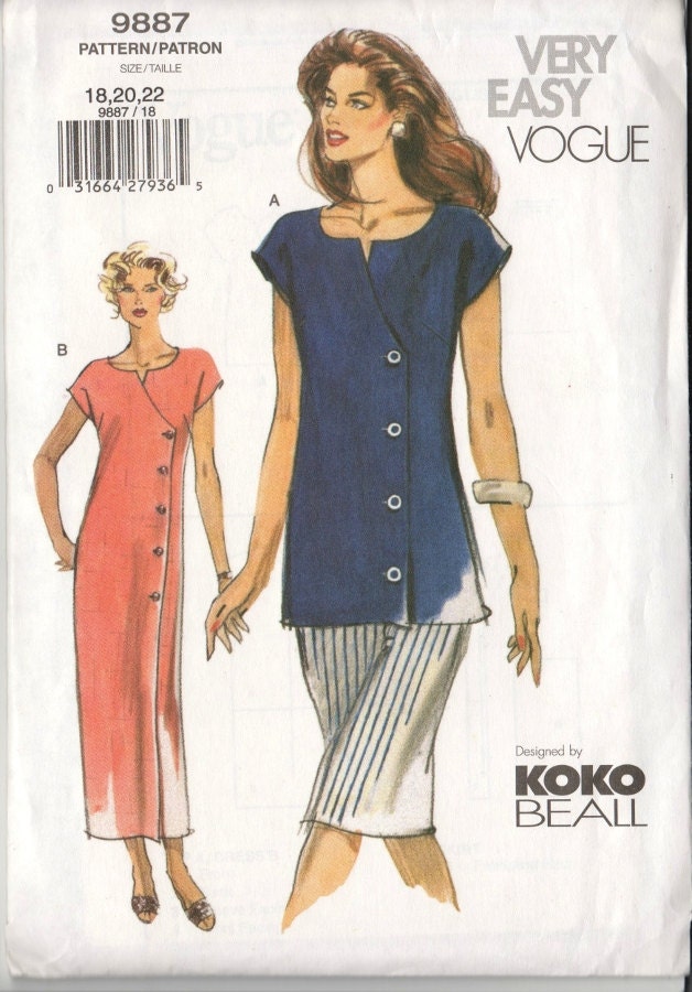Plus Size Vogue Sewing Pattern Tunic Skirt Dress SZ 18 20 22 New Uncut