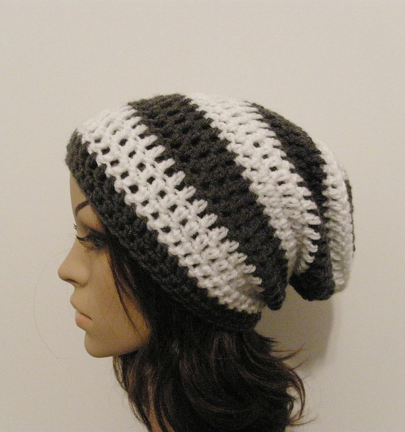 LazyDay Slouch Beanie - Gray and White Stripes - made to order