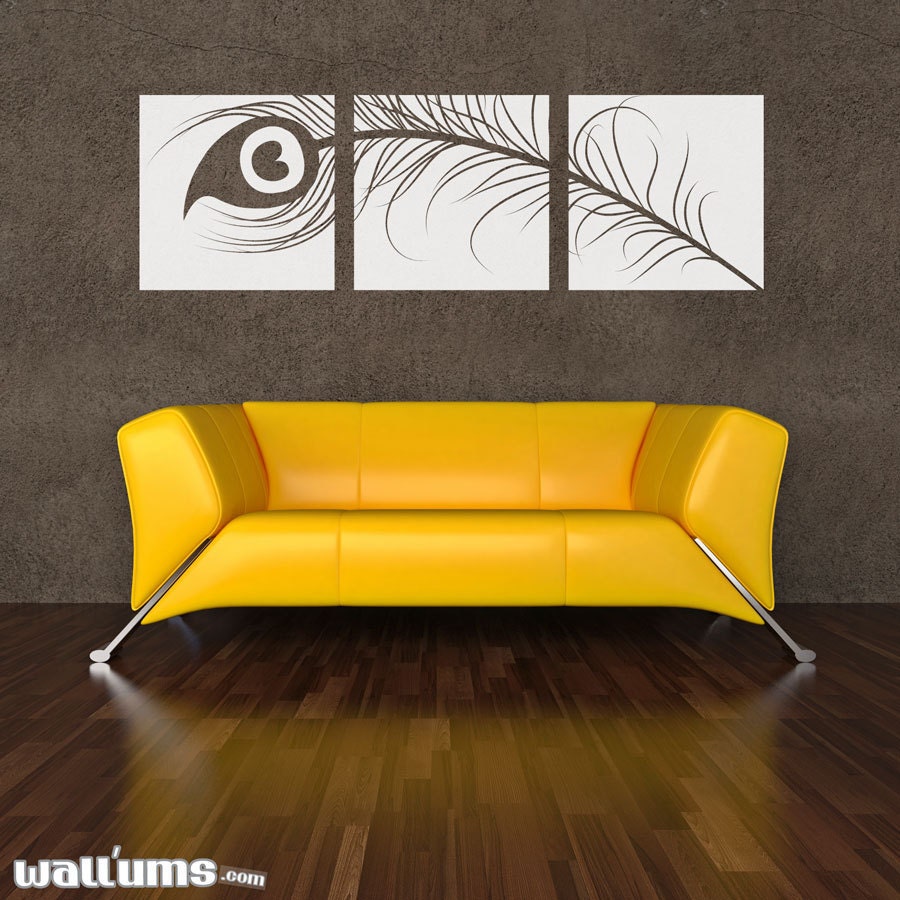 Peacock Feather Triptych Wall Decal 40" x 13" - Vinyl Wall Art Decal Sticker