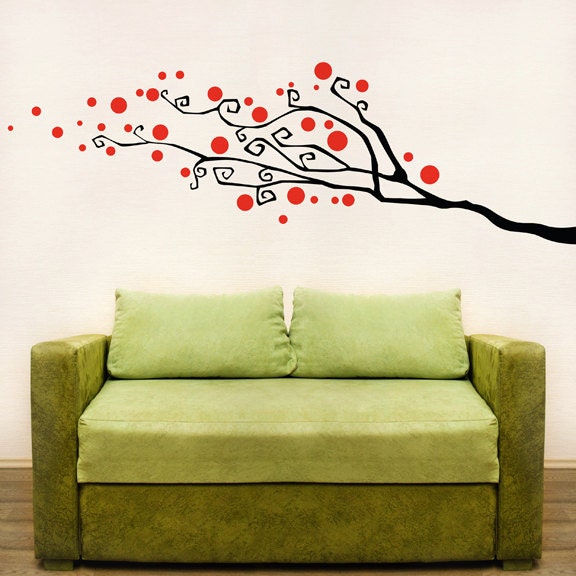 Abstract Dotty Tree Branch Wall Art Decal Sticker - 36" x 12"