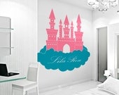 60" Princess Castle in Clouds - Custom Name Wall Decal - Children's Room and Nursery Vinyl Wall Art Decal Sticker