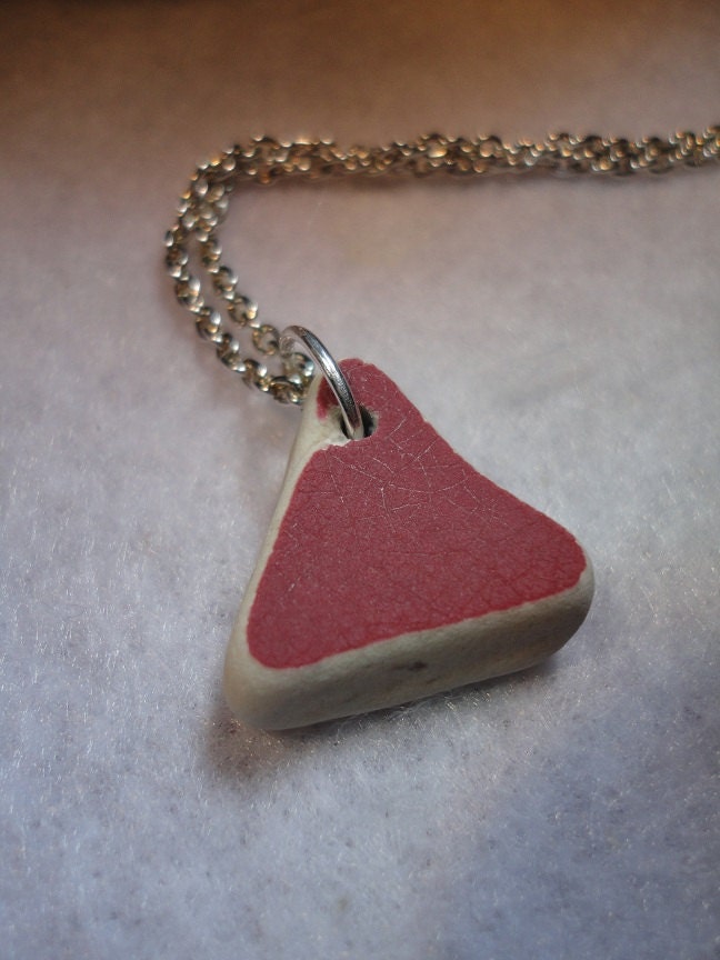 REDUCED-Triangular shaped red beach pottery neckleace