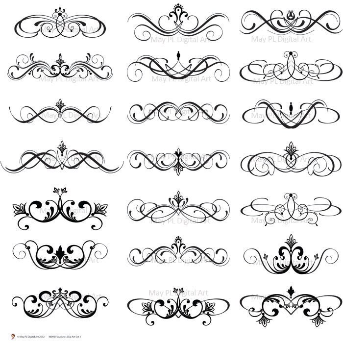 Digital Clip Art Clipart Flourish Swirls Vintage Fleur De Lis Digital Scrapbook Decorative Embellishment Classic Border Calligraphy 10092