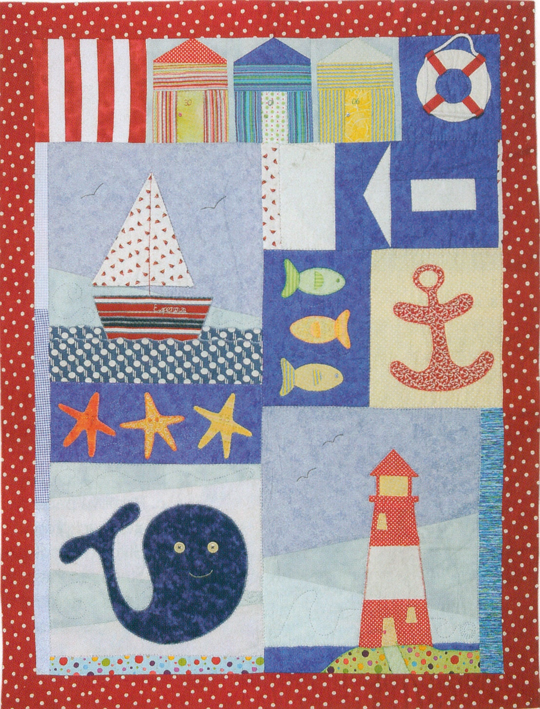 Patchwork and applique child nautical quilt - KIT with pattern and fabric // ONLY 1 LEFT