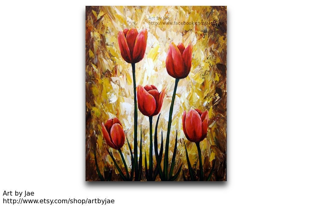 Red Tulip Painting Home Decor Flowers 16x20 Original Painting Large Wall Art