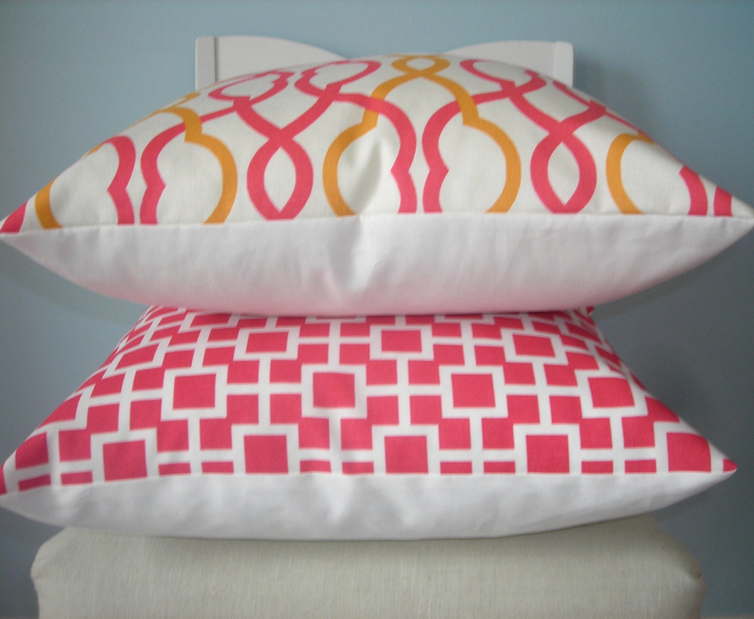 Coral and Orange Trellis Geometric Pillow Cover 16 x 16