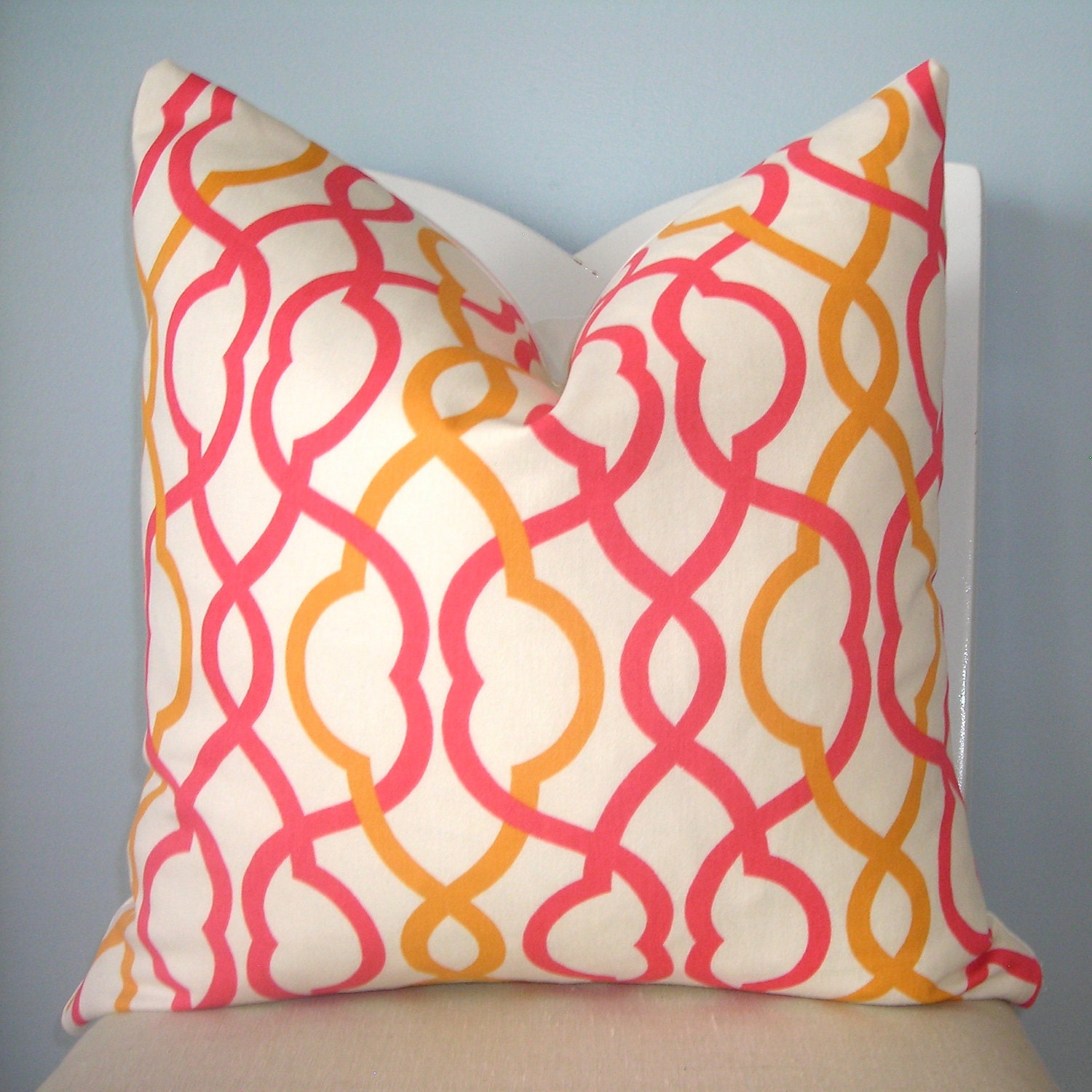 Coral and Orange Trellis Geometric Pillow Cover 16 x 16