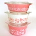 Vintage Pink "Gooseberry" Pyrex 6-Pc Casserole Set and Lids, Nesting Bowls Wedding Bridal Shower Gift