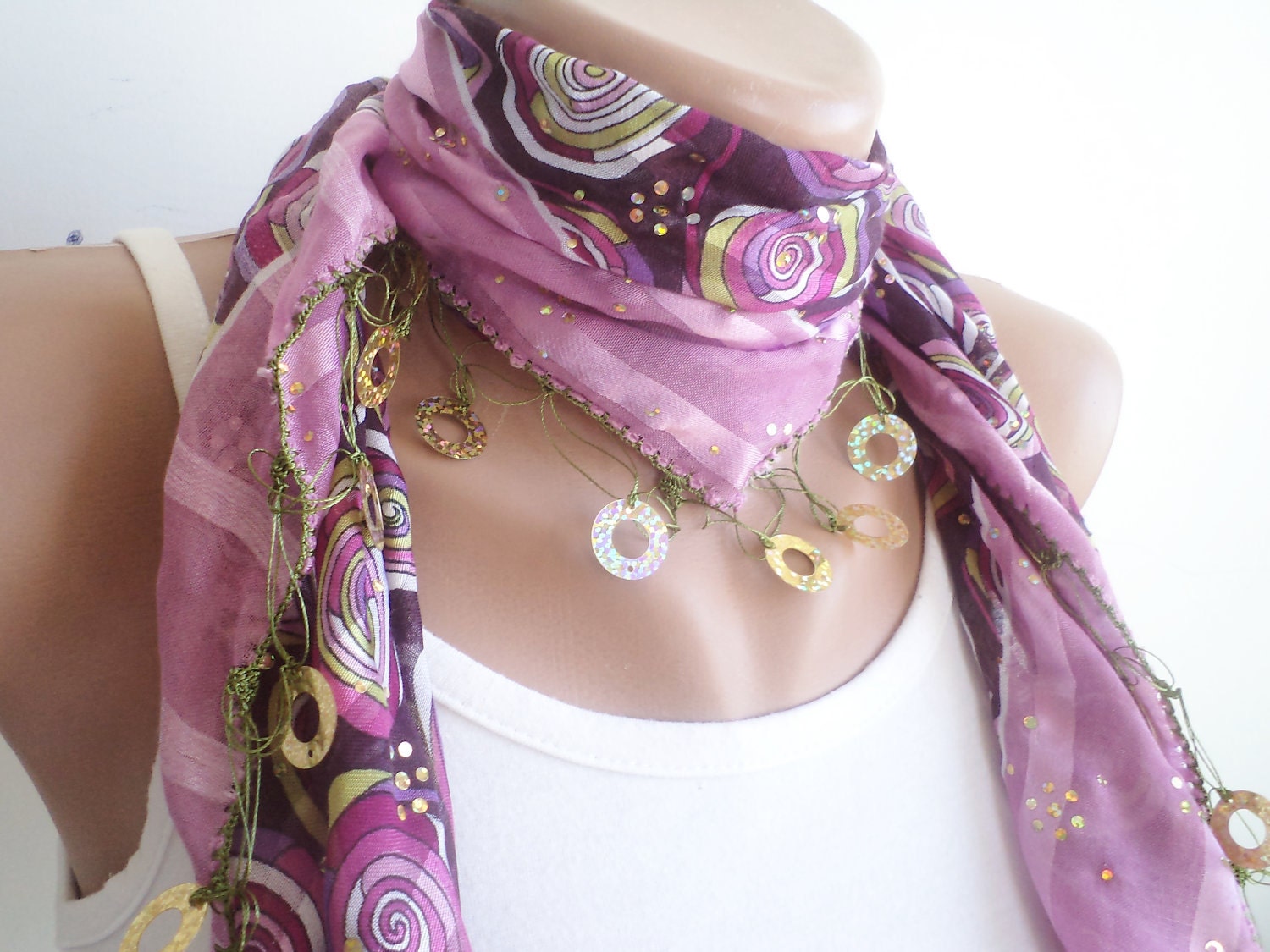 Scarf,  for women accessories, beaded lace, purple triangle scarf,stylish accessory,thin scarf, women fashion