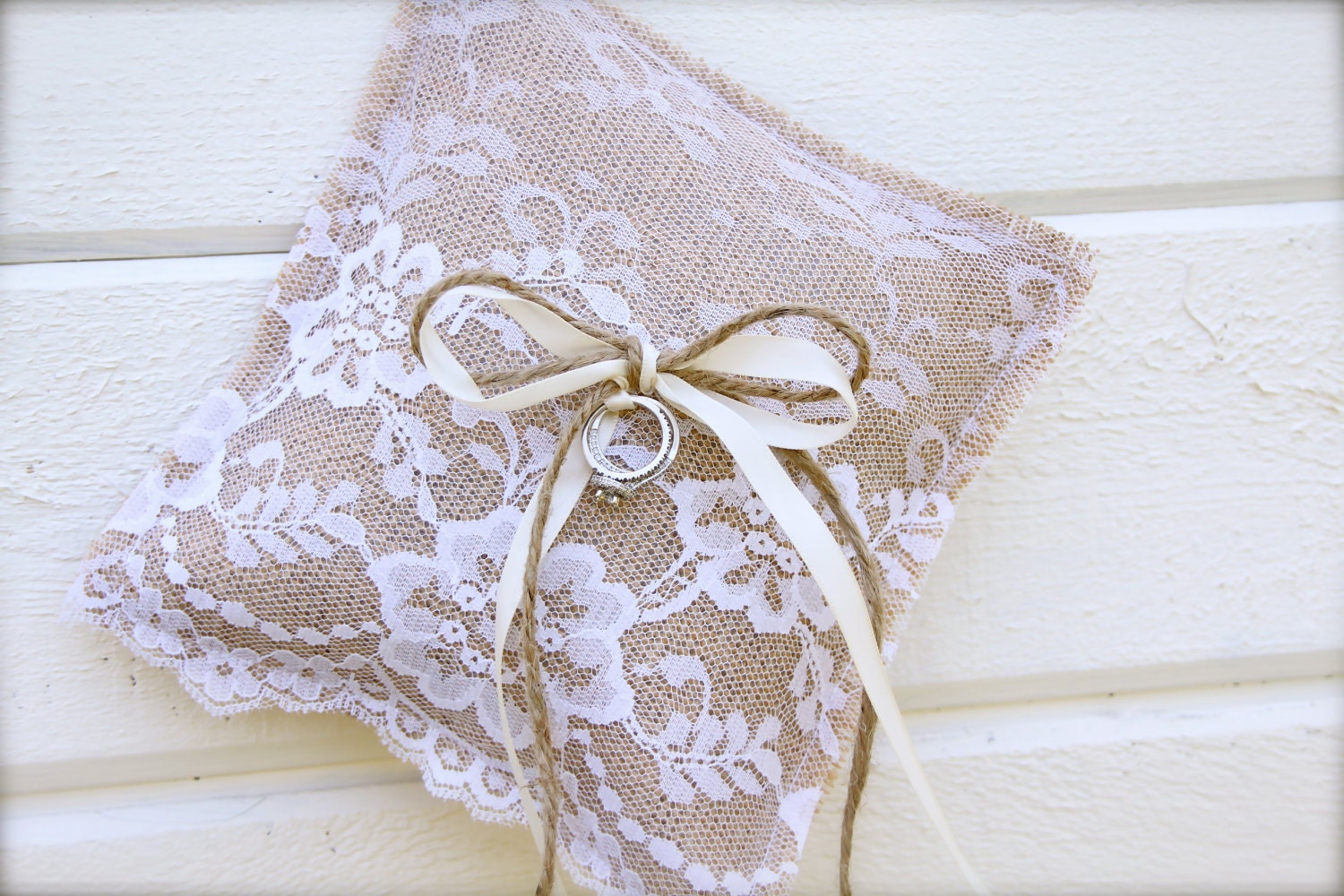 Burlap Ring Bearer pillow - burlap and lace pillow
