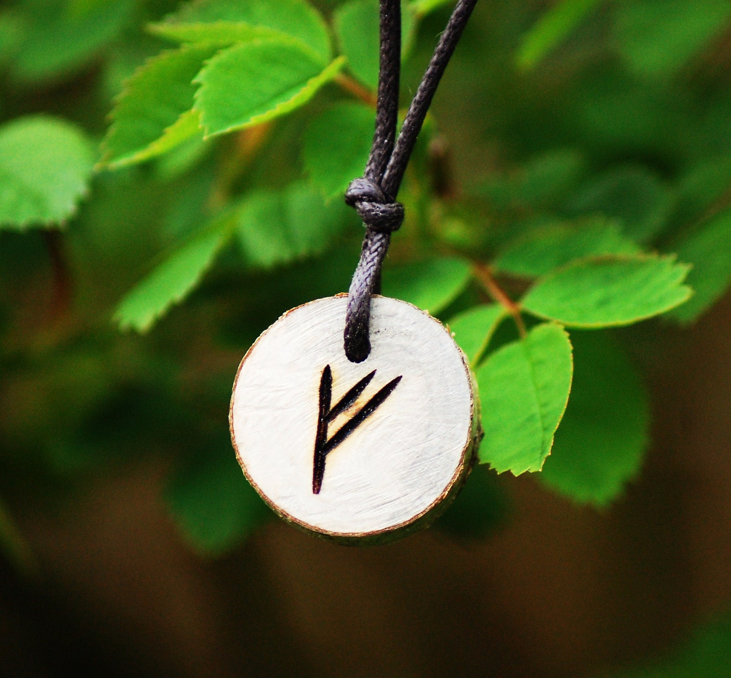 Birth Rune Pendant - Fehu,  29th June to 14th July. Pyro on Ash.