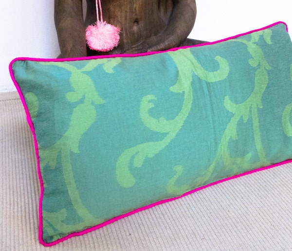 Silk "Indochina" Pillow -- Designer Decorative Pillow -- Accent Pillow 14''x24''---